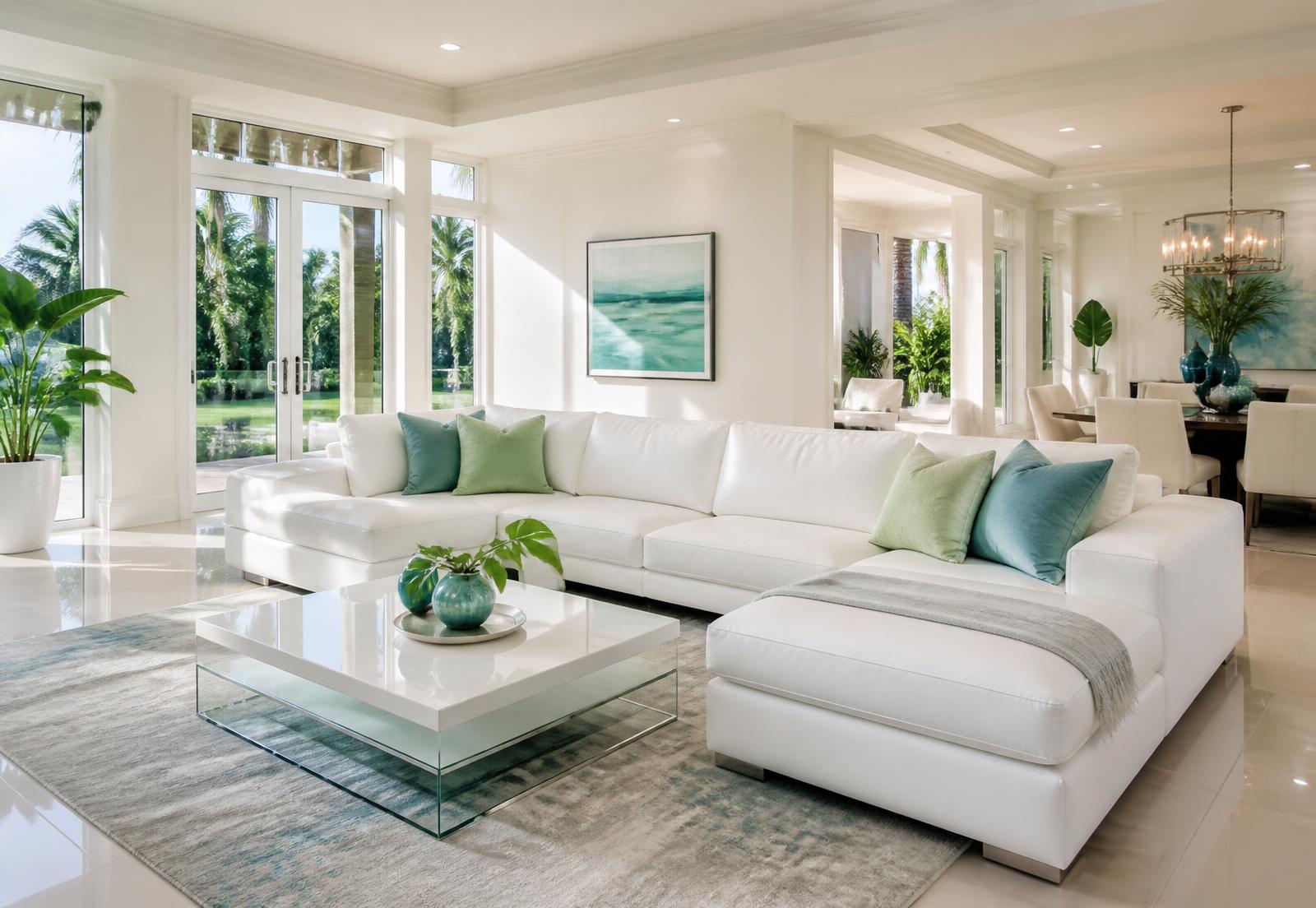 Bright and immaculate living room after a residential deep cleaning